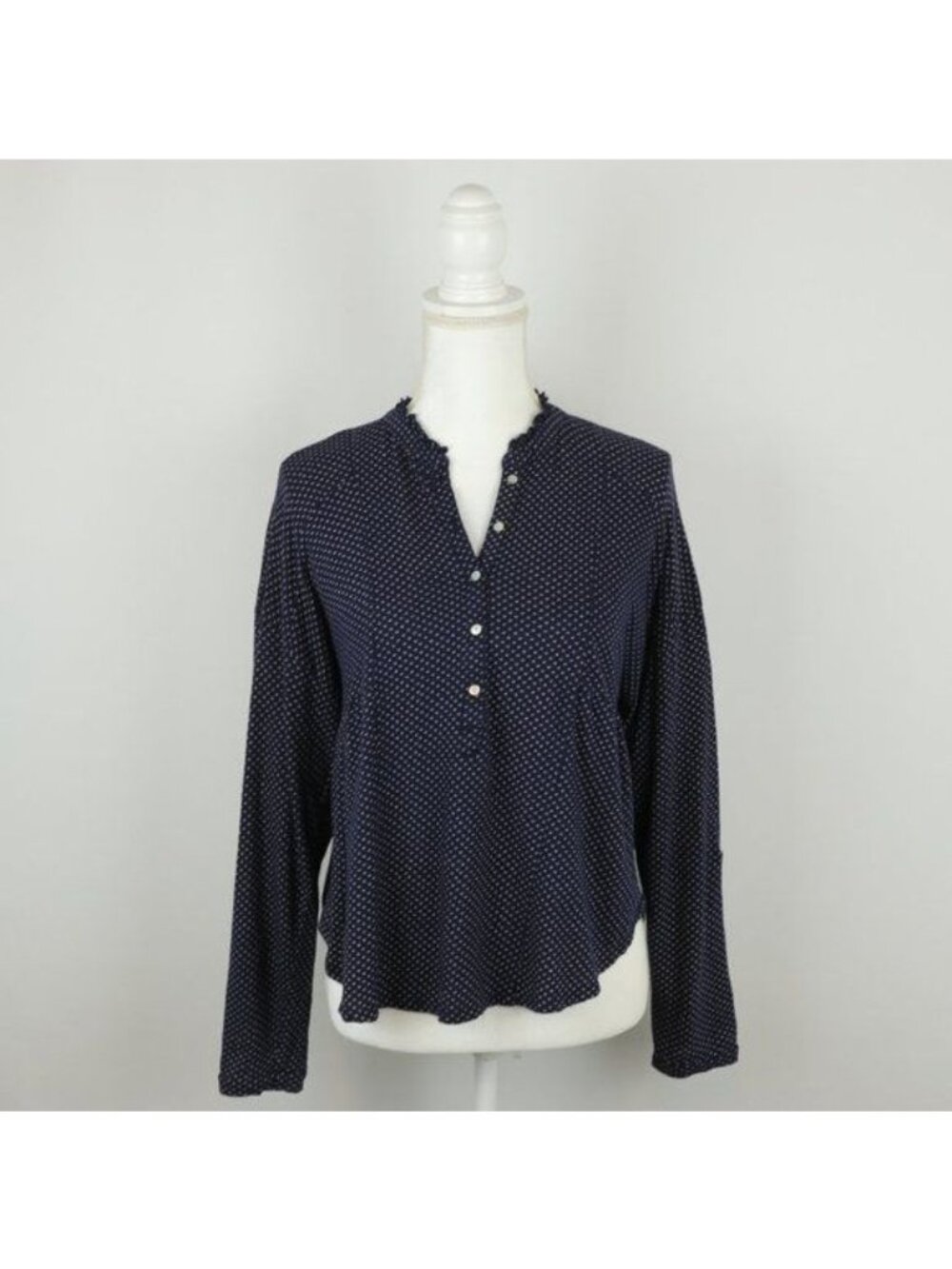 Lucky Brand Women's Small Blue Tan Patterned V-Neck Popover Knit Blouse
